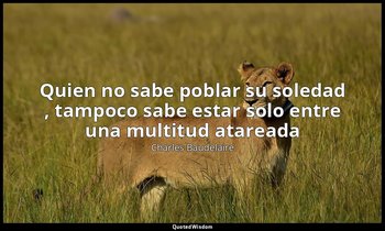 «Quien no sabe poblar su soledad , tampoco sabe estar solo entre una multitud at — Charles Baudelaire