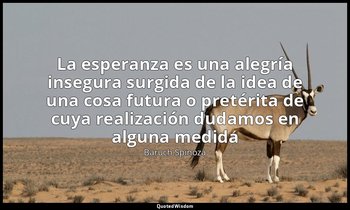 «La esperanza es una alegría insegura surgida de la idea de una cosa futura o pr — Baruch Spinoza