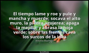 «El tiempo lame y roe y pule y mancha y muerde; socava el alto muro, la piedra a — Antonio Machado