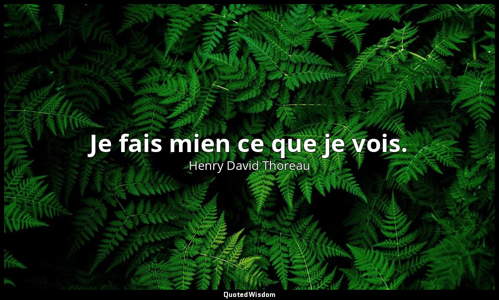 Je fais mien ce que je vois. — Henry David Thoreau