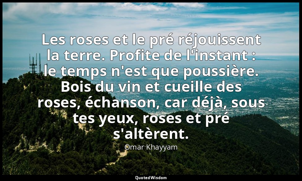 Les roses et le pré réjouissent la terre. Profite de l'instant : le temps n'est  — Omar Khayyam