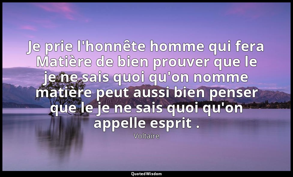 Je prie l'honnête homme qui fera Matière de bien prouver que le je ne sais quoi  — Voltaire