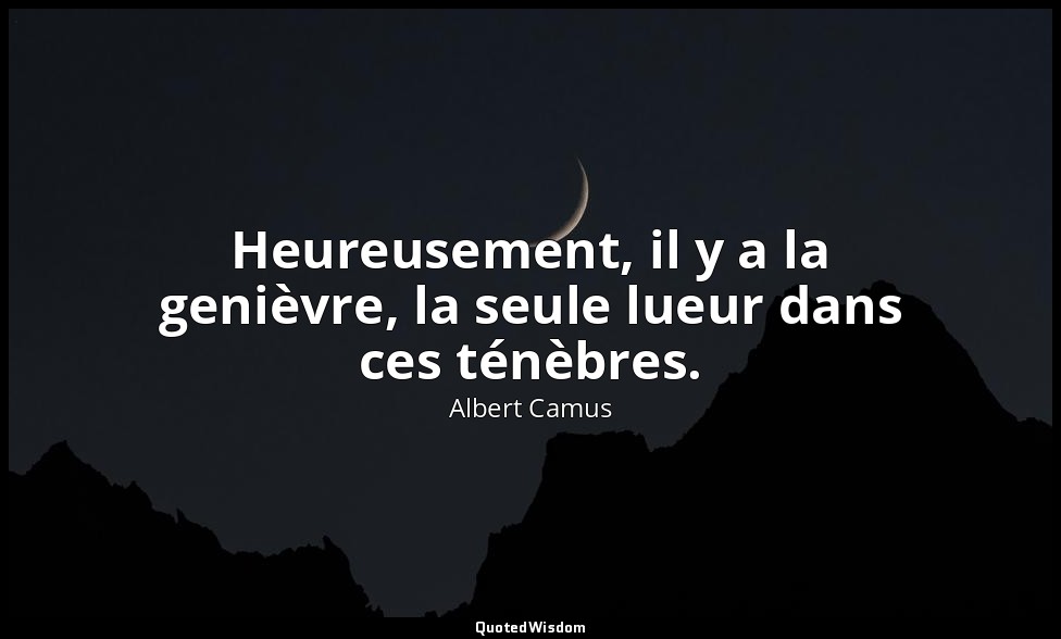 Heureusement, il y a la genièvre, la seule lueur dans ces ténèbres. — Albert Camus