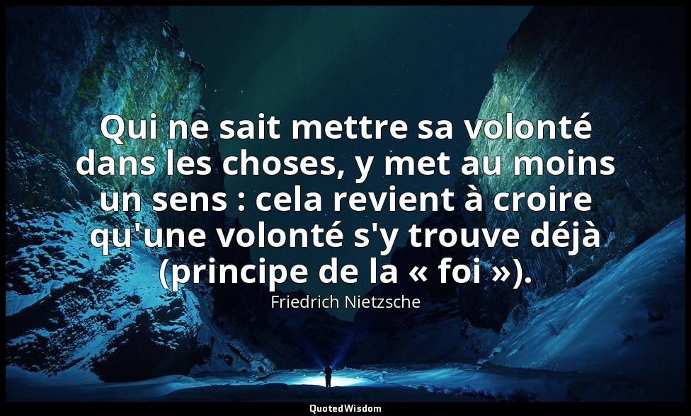 Qui ne sait mettre sa volonté dans les choses, y met au moins un sens : cela rev — Friedrich Nietzsche