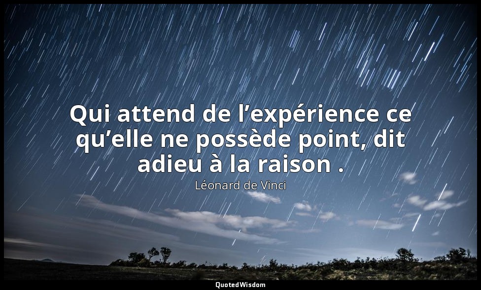 Qui attend de l’expérience ce qu’elle ne possède point, dit adieu à la raison . — Léonard de Vinci