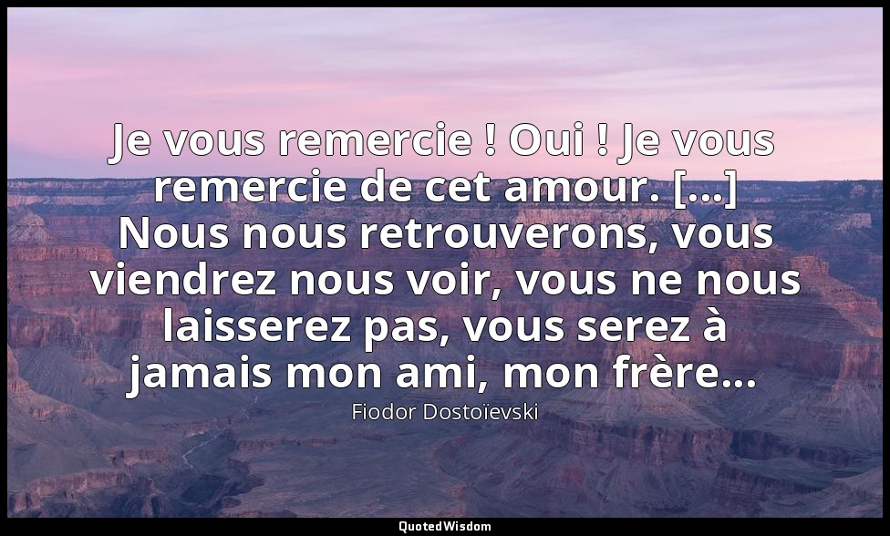 Je vous remercie ! Oui ! Je vous remercie de cet amour. [...] Nous nous retrouve — Fiodor Dostoïevski