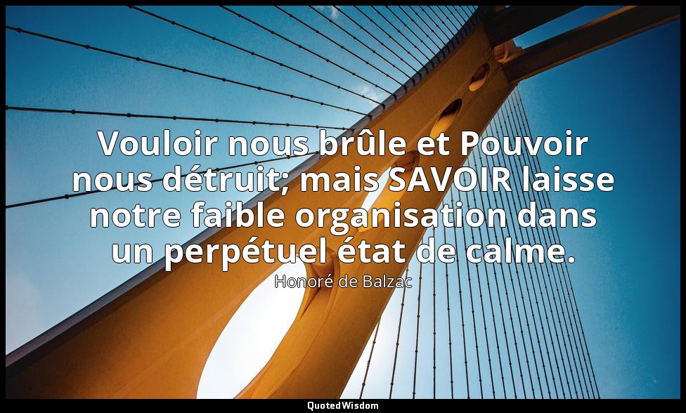 Vouloir nous brûle et Pouvoir nous détruit; mais SAVOIR laisse notre faible orga — Honoré de Balzac