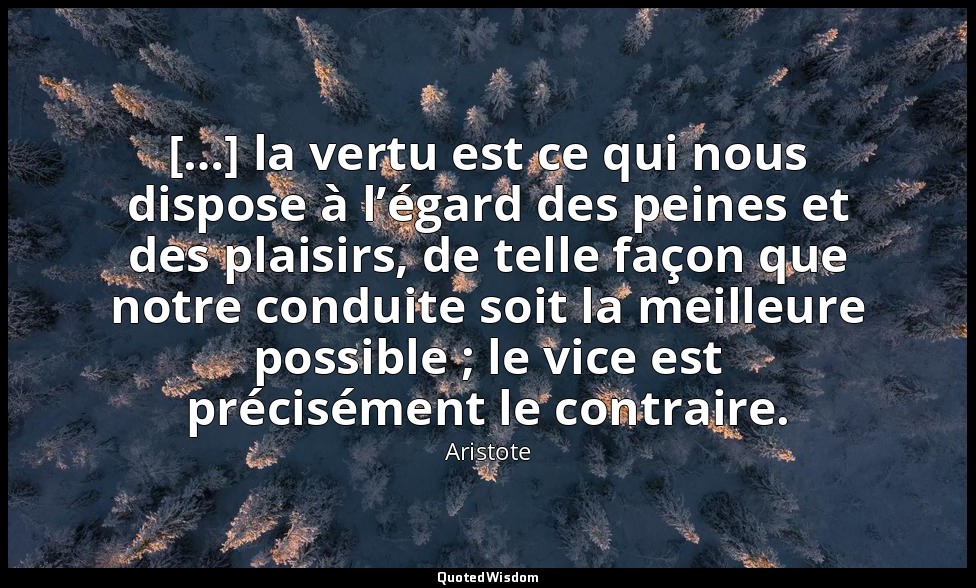 […] la vertu est ce qui nous dispose à l’égard des peines et des plaisirs, de te — Aristote