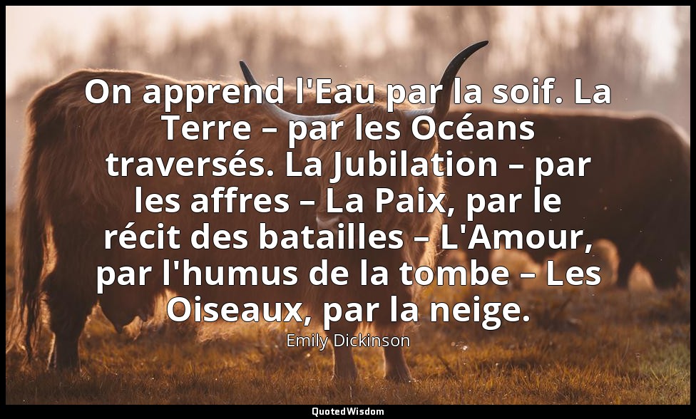 On apprend l'Eau par la soif. La Terre – par les Océans traversés. La Jubilation — Emily Dickinson