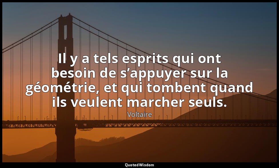 Il y a tels esprits qui ont besoin de s’appuyer sur la géométrie, et qui tombent — Voltaire