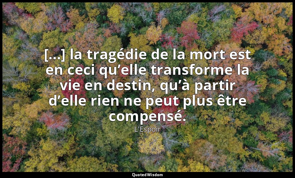 [...] la tragédie de la mort est en ceci qu’elle transforme la vie en destin, qu — L'Espoir