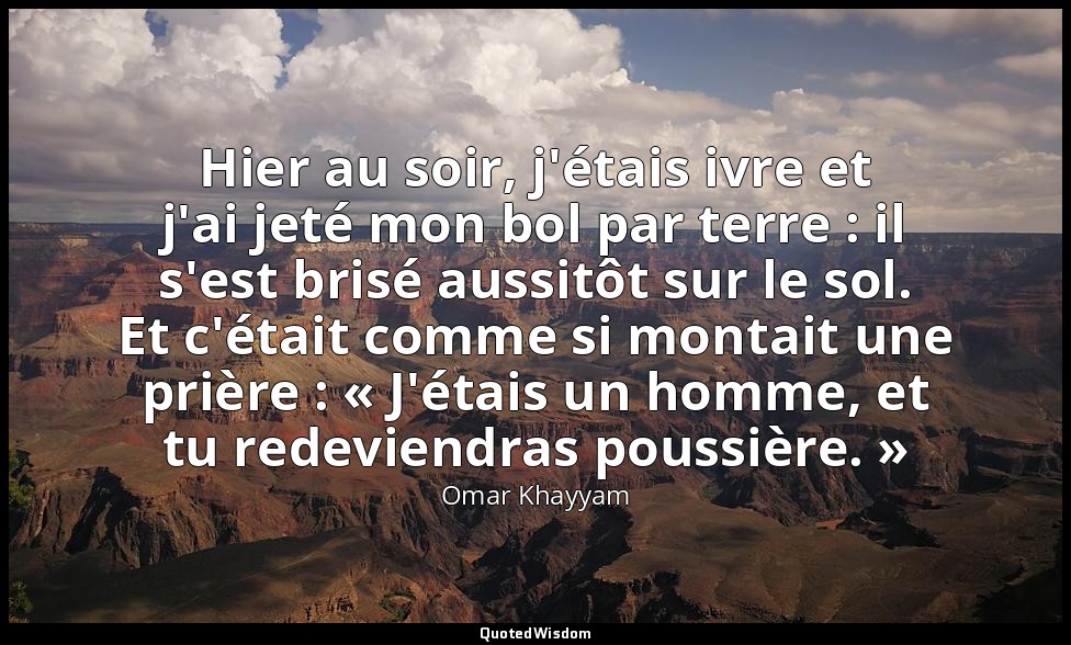 Hier au soir, j'étais ivre et j'ai jeté mon bol par terre : il s'est brisé aussi — Omar Khayyam