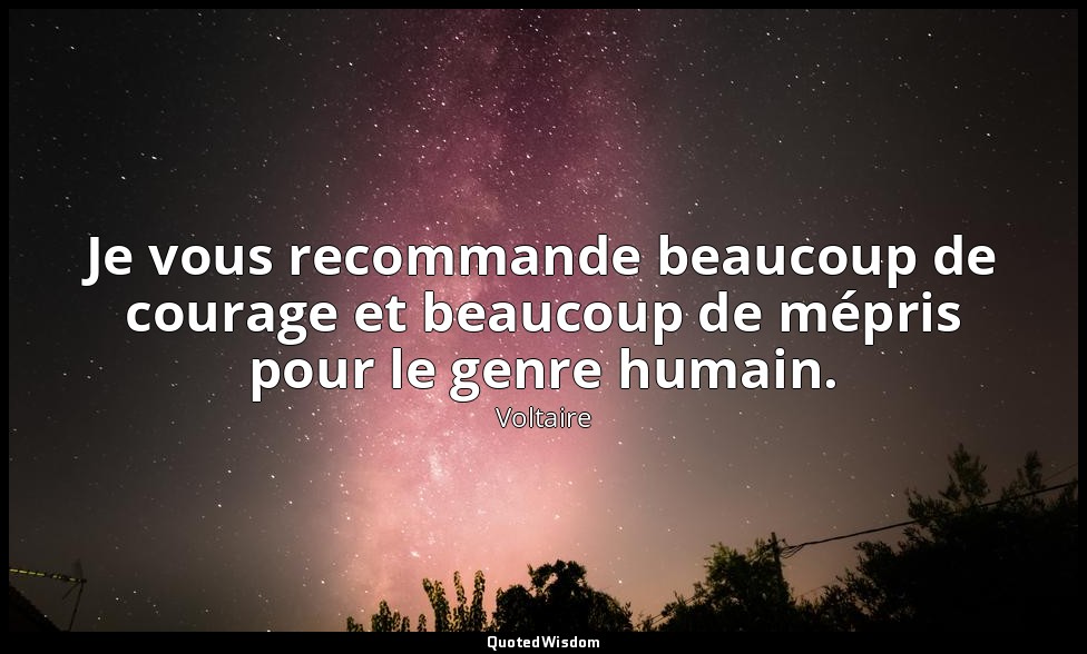 Je vous recommande beaucoup de courage et beaucoup de mépris pour le genre humai — Voltaire