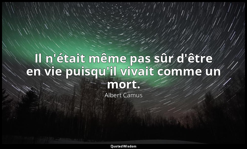 Il n'était même pas sûr d'être en vie puisqu'il vivait comme un mort. — Albert Camus