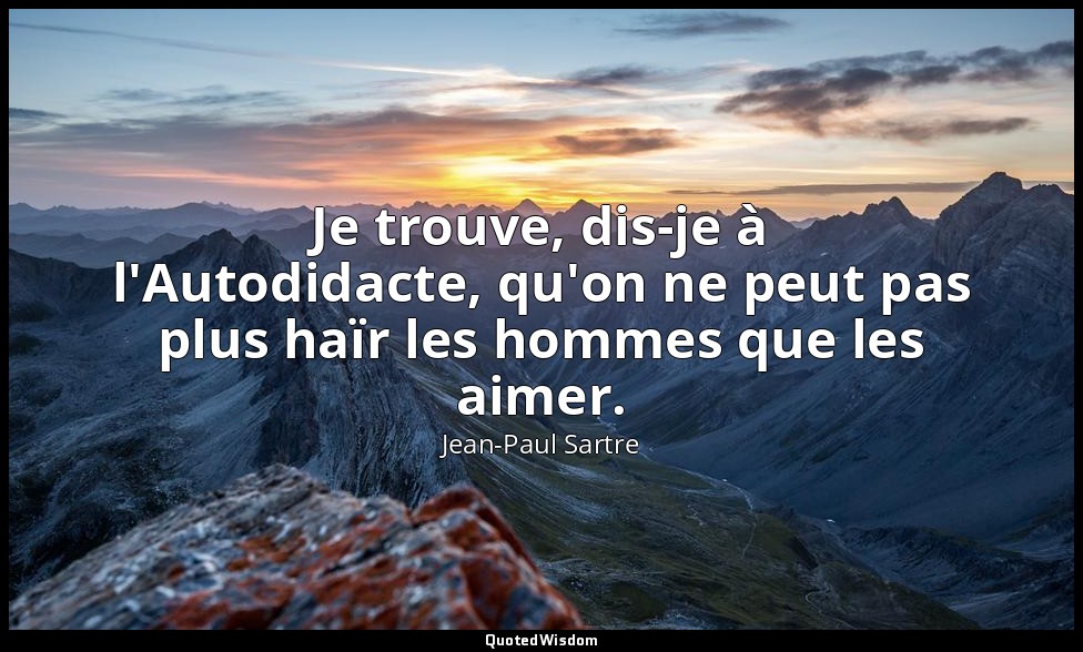 Je trouve, dis-je à l'Autodidacte, qu'on ne peut pas plus haïr les hommes que le — Jean-Paul Sartre
