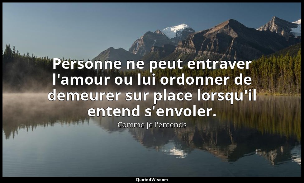 Personne ne peut entraver l'amour ou lui ordonner de demeurer sur place lorsqu'i — Comme je l'entends