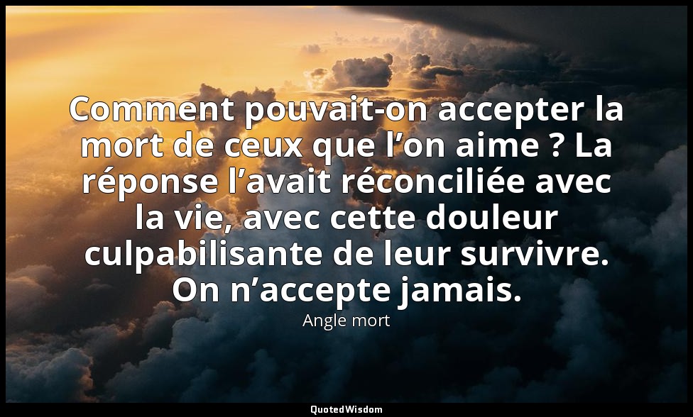 Comment pouvait-on accepter la mort de ceux que l’on aime ? La réponse l’avait r — Angle mort