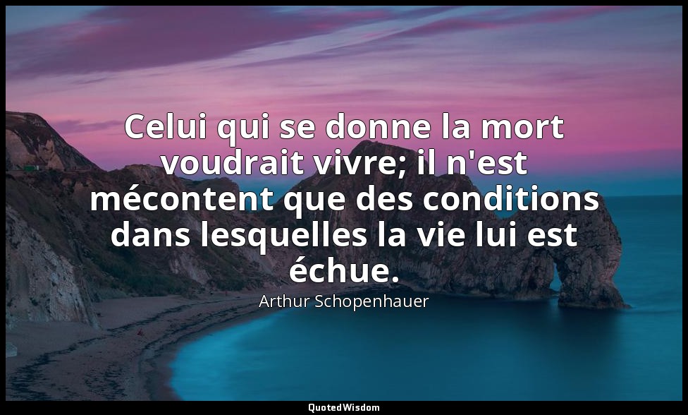 Celui qui se donne la mort voudrait vivre; il n'est mécontent que des conditions — Arthur Schopenhauer