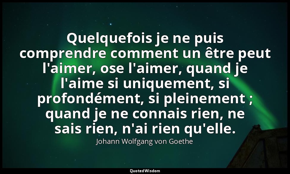 Quelquefois je ne puis comprendre comment un être peut l'aimer, ose l'aimer, qua — Johann Wolfgang von Goethe