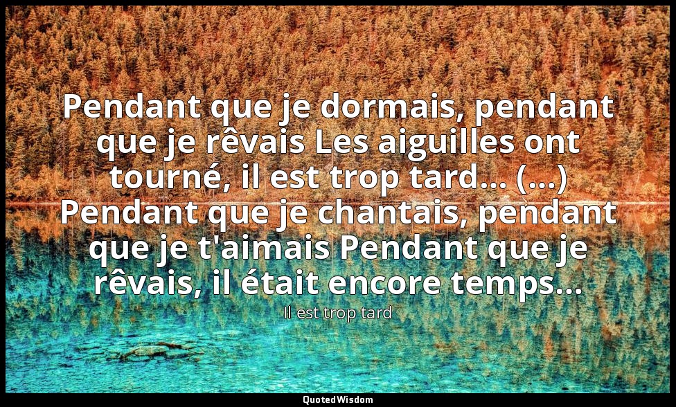 Pendant que je dormais, pendant que je rêvais Les aiguilles ont tourné, il est t — Il est trop tard