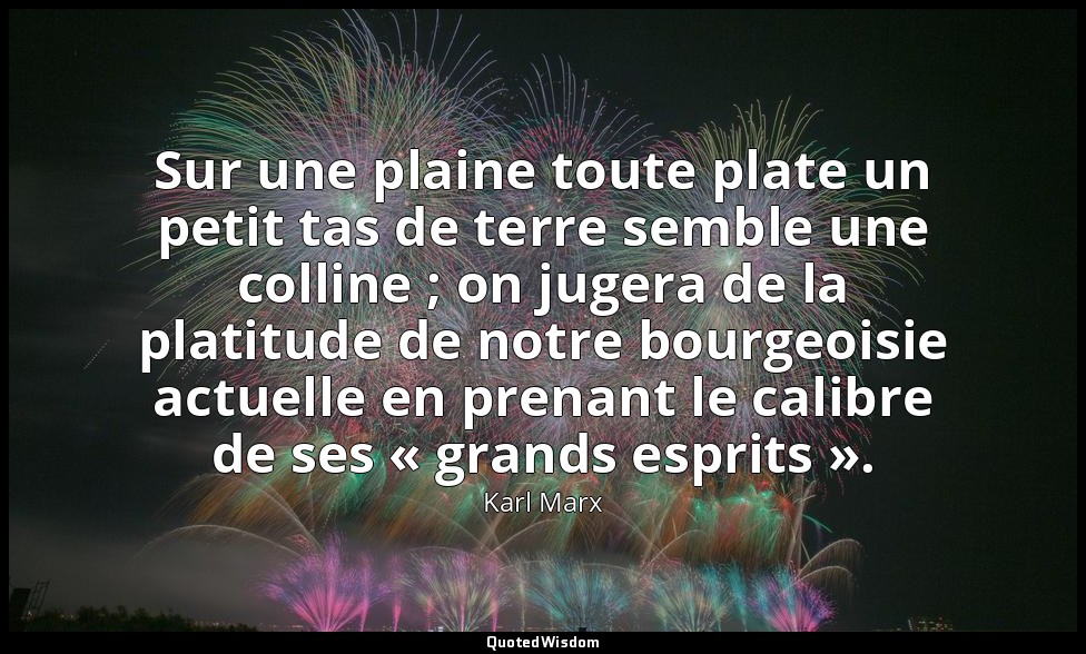 Sur une plaine toute plate un petit tas de terre semble une colline ; on jugera  — Karl Marx