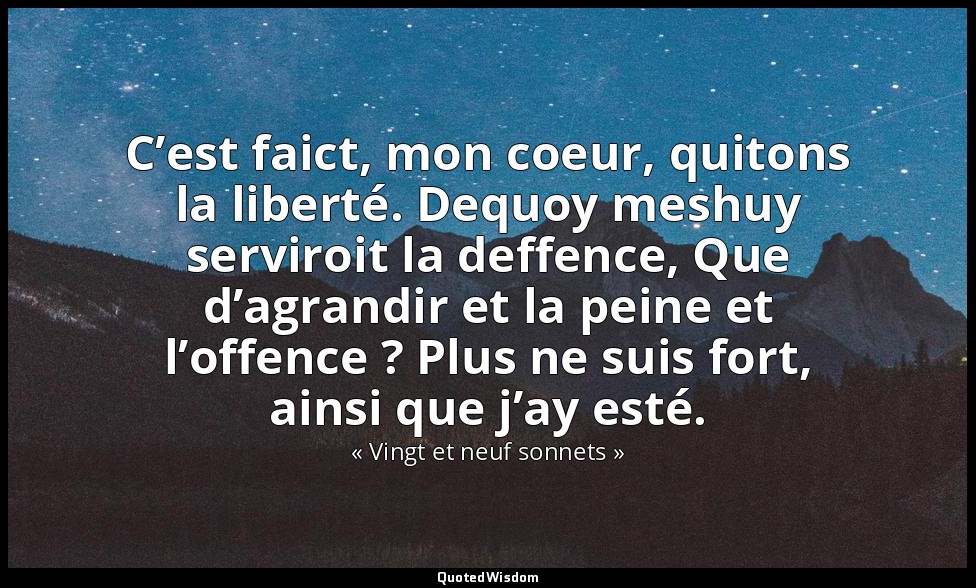 C’est faict, mon coeur, quitons la liberté. Dequoy meshuy serviroit la deffence, — « Vingt et neuf sonnets »
