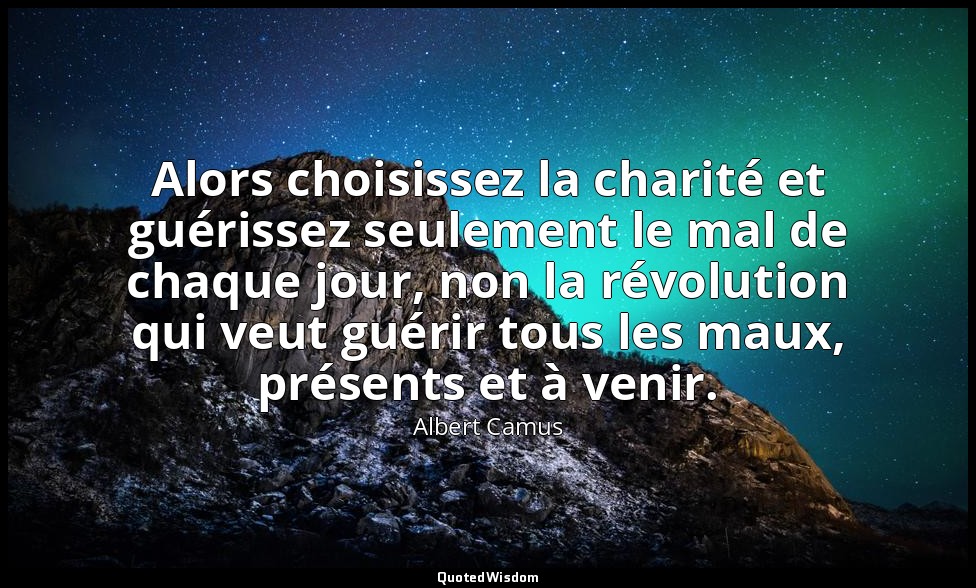 Alors choisissez la charité et guérissez seulement le mal de chaque jour, non la — Albert Camus
