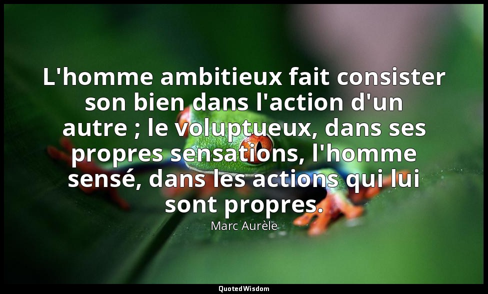 L'homme ambitieux fait consister son bien dans l'action d'un autre ; le voluptue — Marc Aurèle