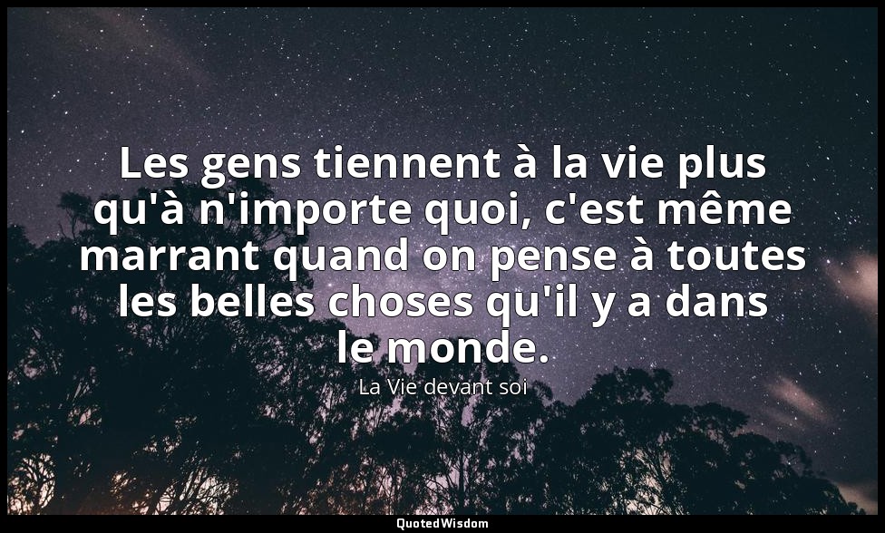 Les gens tiennent à la vie plus qu'à n'importe quoi, c'est même marrant quand on — La Vie devant soi