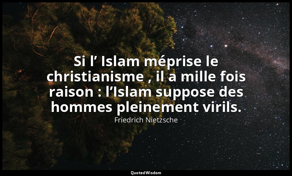 Si l’ Islam méprise le christianisme , il a mille fois raison : l’Islam suppose  — Friedrich Nietzsche