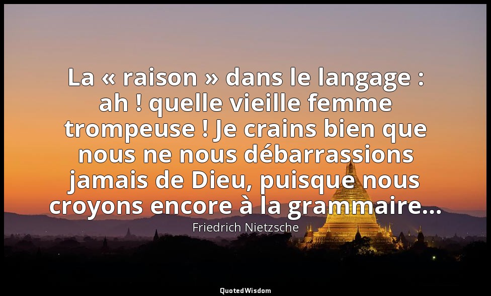 La « raison » dans le langage : ah ! quelle vieille femme trompeuse ! Je crains  — Friedrich Nietzsche