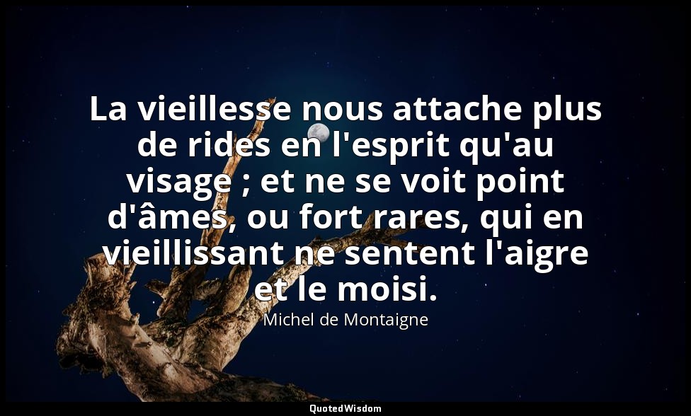 La vieillesse nous attache plus de rides en l'esprit qu'au visage ; et ne se voi — Michel de Montaigne