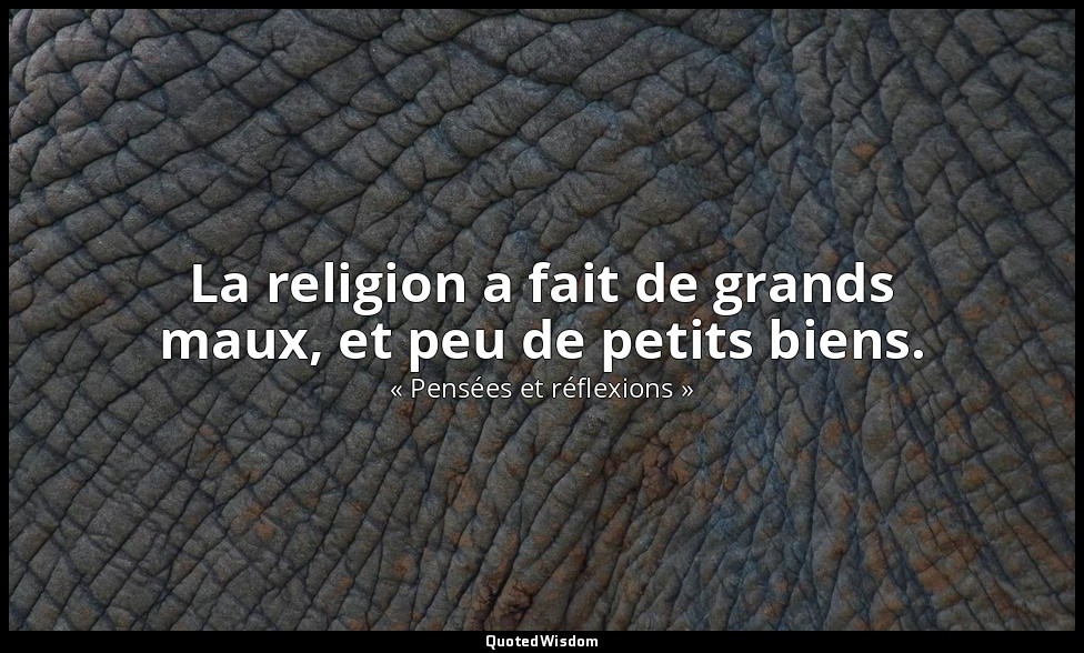 La religion a fait de grands maux, et peu de petits biens. — « Pensées et réflexions »