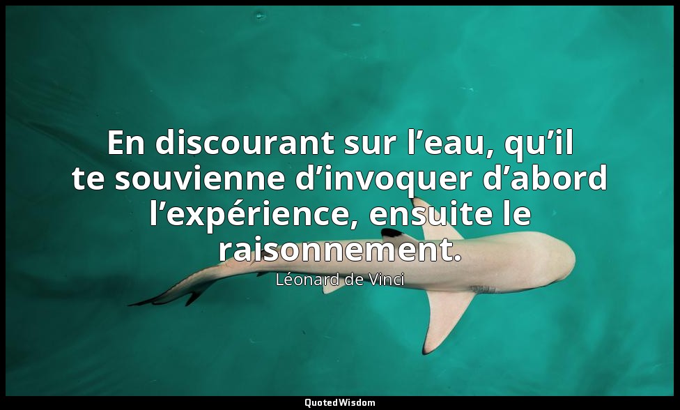 En discourant sur l’eau, qu’il te souvienne d’invoquer d’abord l’expérience, ens — Léonard de Vinci