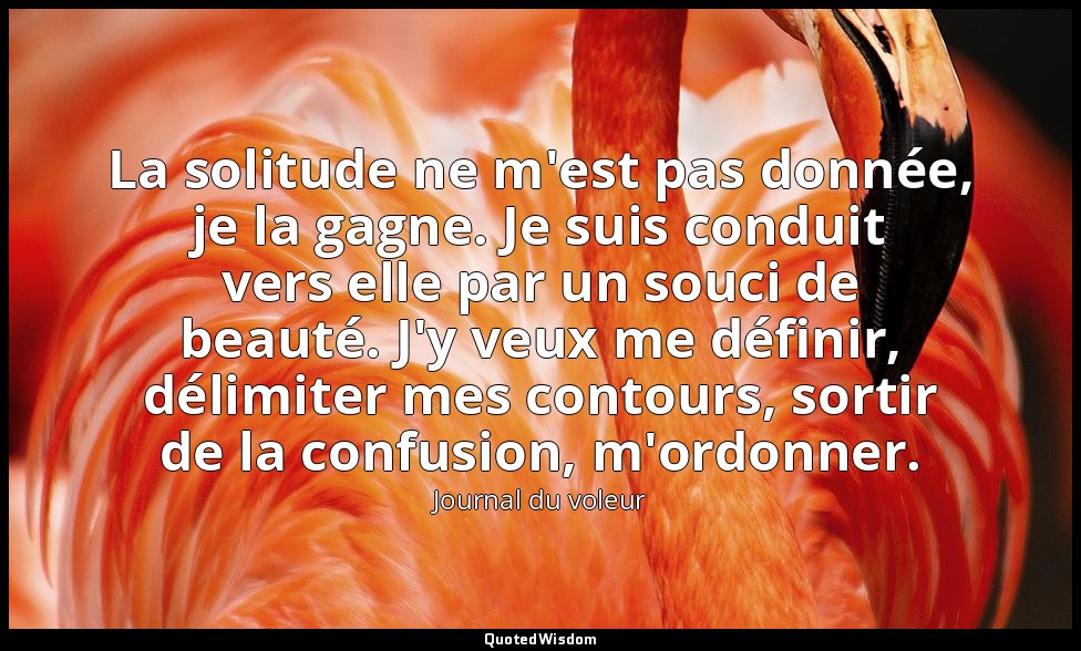 La solitude ne m'est pas donnée, je la gagne. Je suis conduit vers elle par un s — Journal du voleur