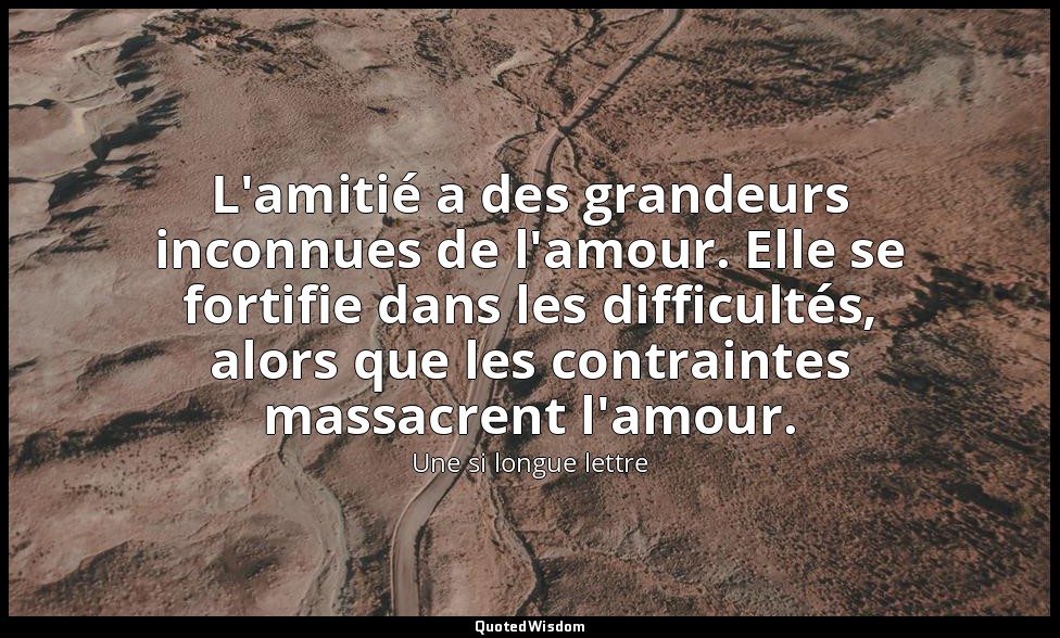 L'amitié a des grandeurs inconnues de l'amour. Elle se fortifie dans les difficu — Une si longue lettre