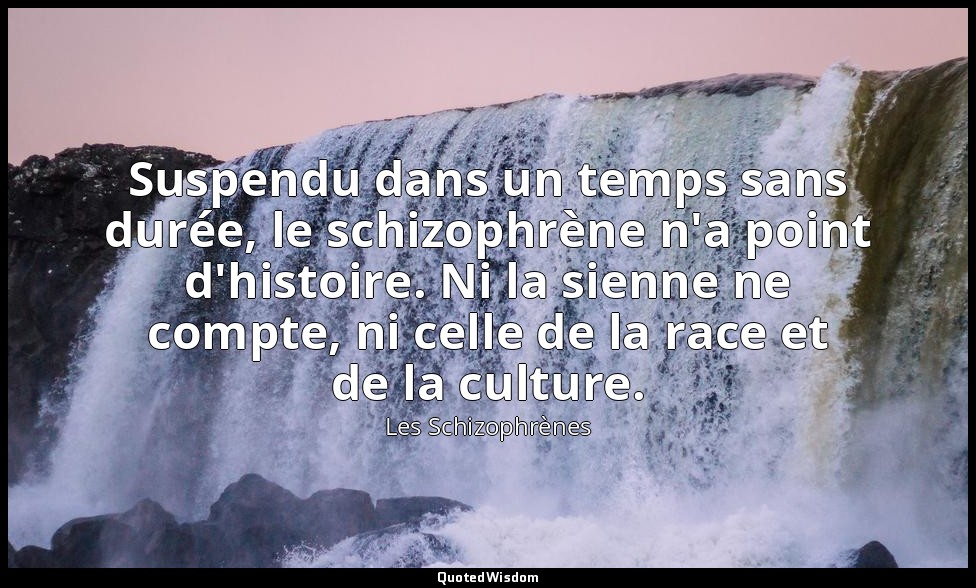 Suspendu dans un temps sans durée, le schizophrène n'a point d'histoire. Ni la s — Les Schizophrènes
