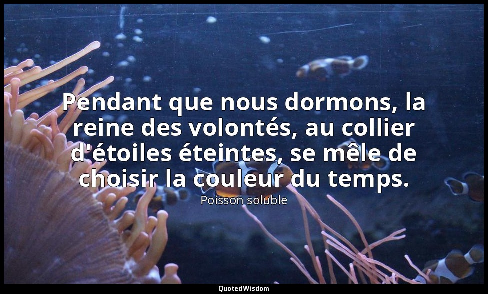 Pendant que nous dormons, la reine des volontés, au collier d'étoiles éteintes,  — Poisson soluble