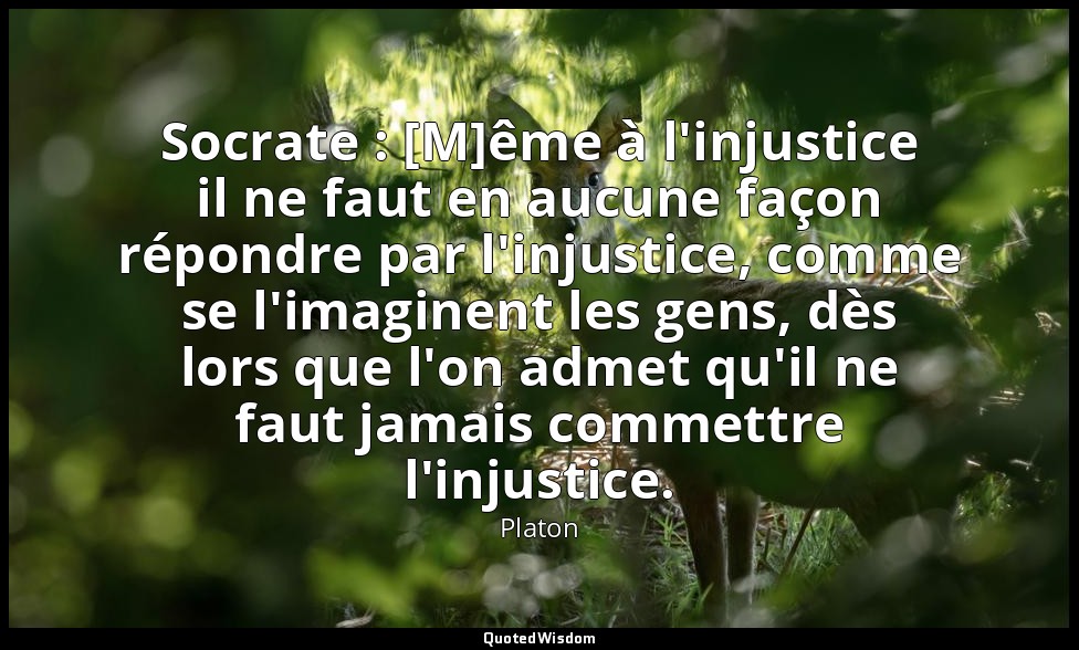 Socrate : [M]ême à l'injustice il ne faut en aucune façon répondre par l'injusti — Platon