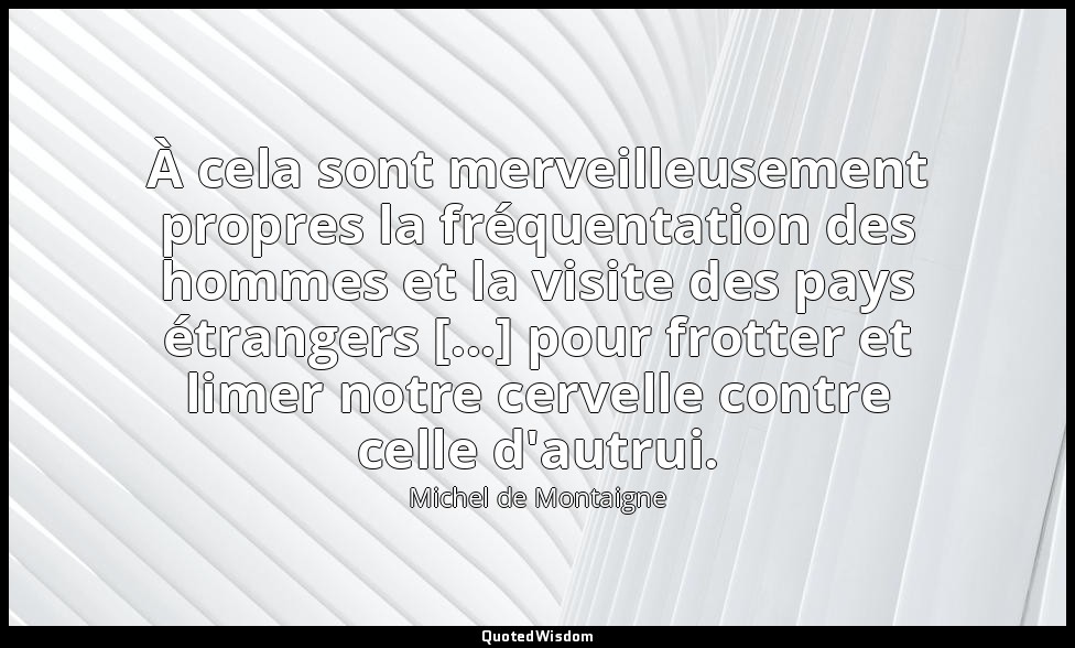 À cela sont merveilleusement propres la fréquentation des hommes et la visite de — Michel de Montaigne