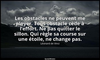 Les obstacles ne peuvent me ployer. Tout obstacle cède à l’effort. Ne pas quitte — Léonard de Vinci