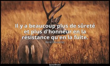 Il y a beaucoup plus de sûreté et plus d'honneur en la résistance qu'en la fuite — René Descartes