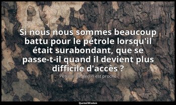 Si nous nous sommes beaucoup battu pour le pétrole lorsqu'il était surabondant,  — Pétrole : le déclin est proche