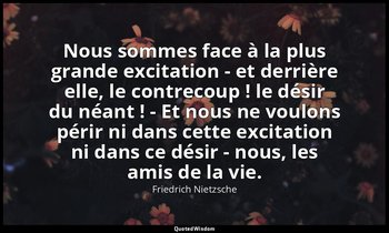 Nous sommes face à la plus grande excitation - et derrière elle, le contrecoup ! — Friedrich Nietzsche