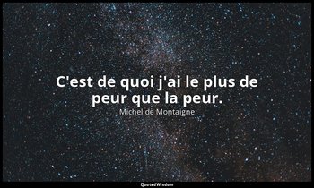 C'est de quoi j'ai le plus de peur que la peur. — Michel de Montaigne