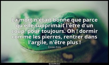 La mort n'était bonne que parce qu'elle supprimait l'être d'un coup, pour toujou — Émile Zola