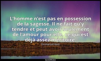 L’homme n’est pas en possession de la sagesse. Il ne fait qu’y tendre et peut av — Emmanuel Kant
