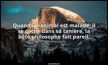 Quand un animal est malade, il se cache dans sa tanière, la bête philosophe fait — Friedrich Nietzsche