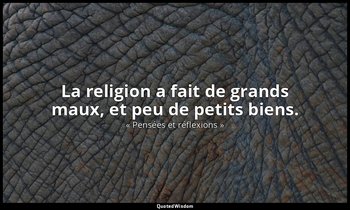 La religion a fait de grands maux, et peu de petits biens. — « Pensées et réflexions »