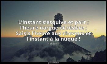 L’instant s’esquive et part ; l’heure nargue et résiste ; Saisis l’heure aux che — « Espoir »